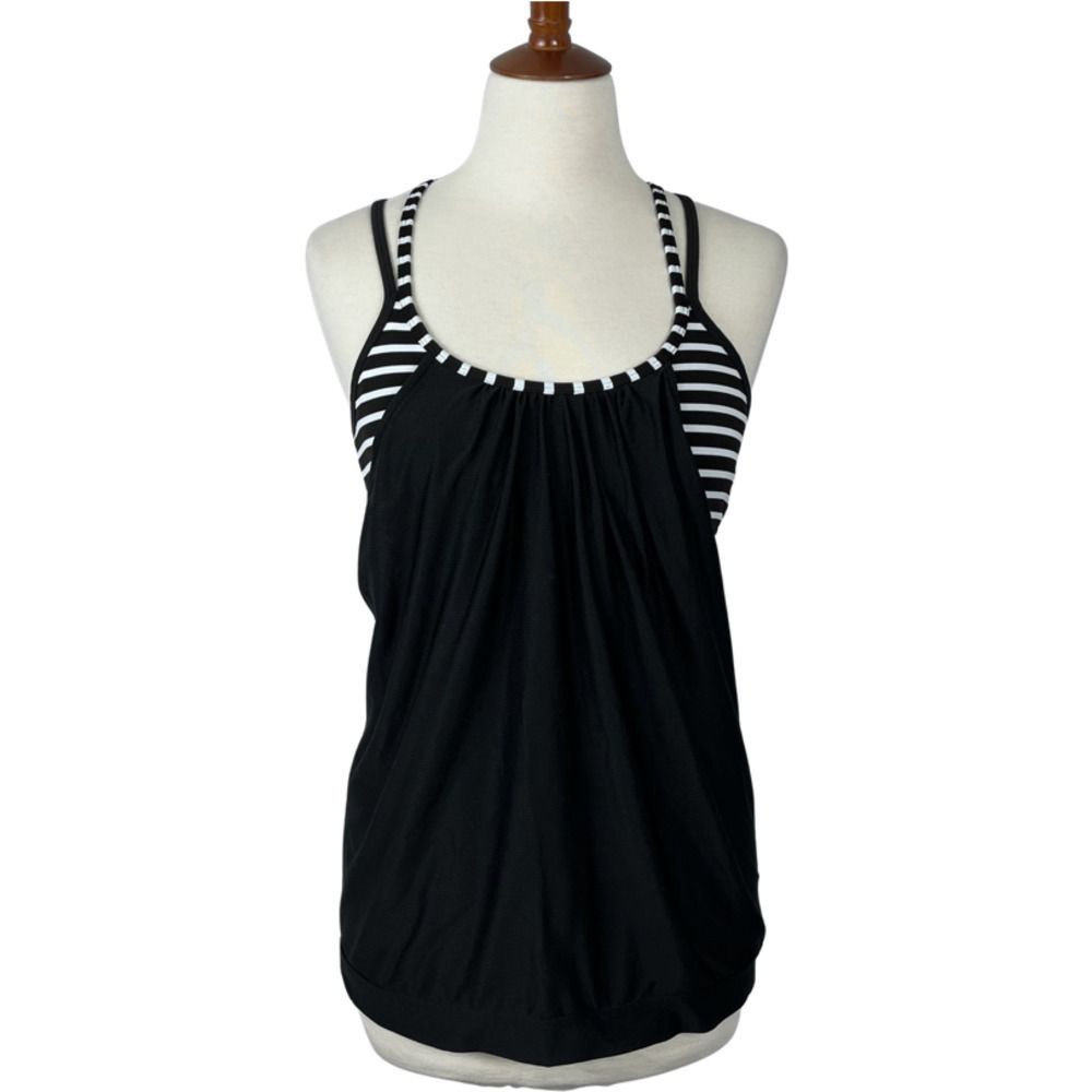 ATHLETA Hidden Agenda Tank Top with Built in Stripe Sports Bra Size Small